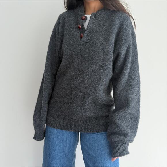 Vintage 100% Shetland wool chunky Henley Sweater pullover XL - Picture 4 of 14